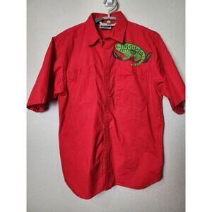 Unique Hand Embroidered Short Sleeve Iguana Front & Back Bright Red Mens Large